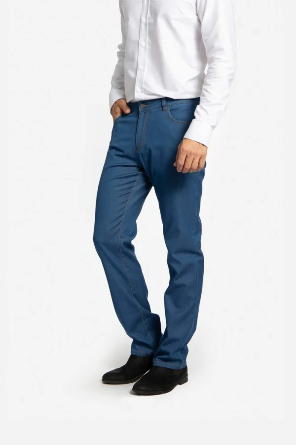 Pantaloni spălaţi din tesatura elastica CELSO-MF albastru