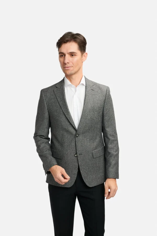 Sacou mătase gri mediu texturat slim-fit