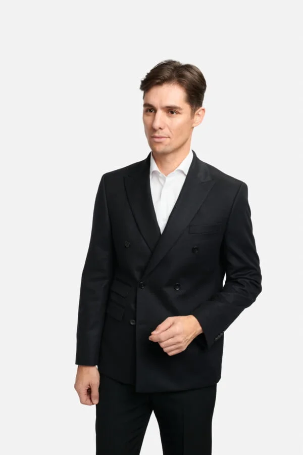 Sacou negru slim-fit în doua rânduri de nasturi