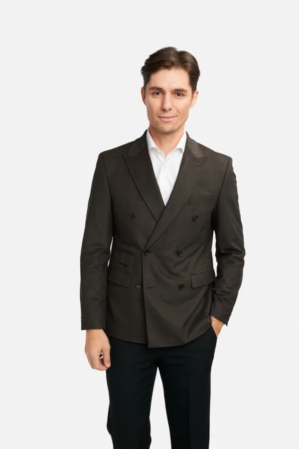 Sacou gri slim-fit în două rânduri de nasturi