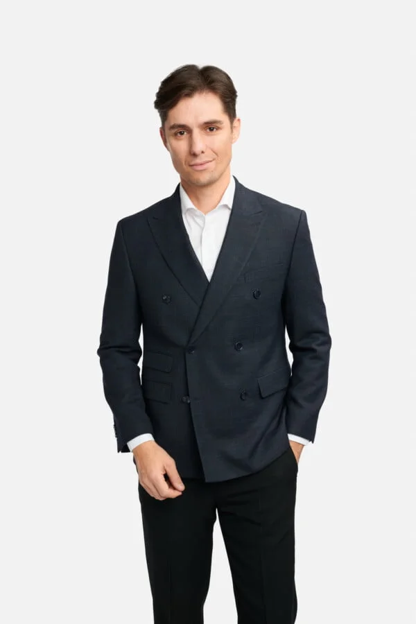 Sacou bluemarin slim-fit în două rânduri de nasturi